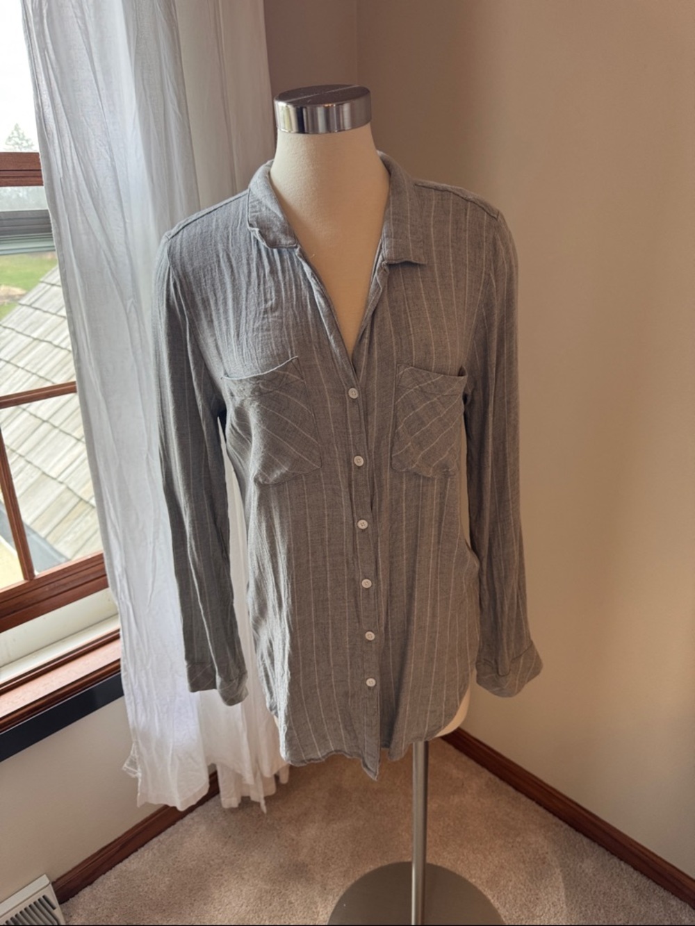 Altar'd State Gray Pinstripe Button-Down Shirt